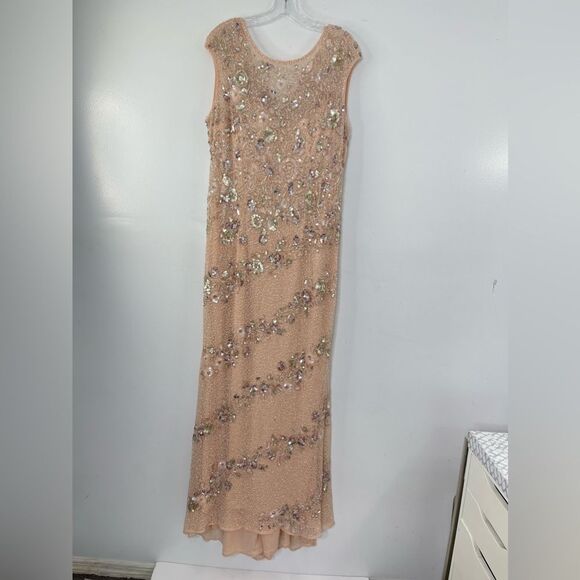 Mac Duggal 5500 Size 14 Floral Embellished Bateau Neck Formal Gown, Nude Silver - Picture 2 of 15